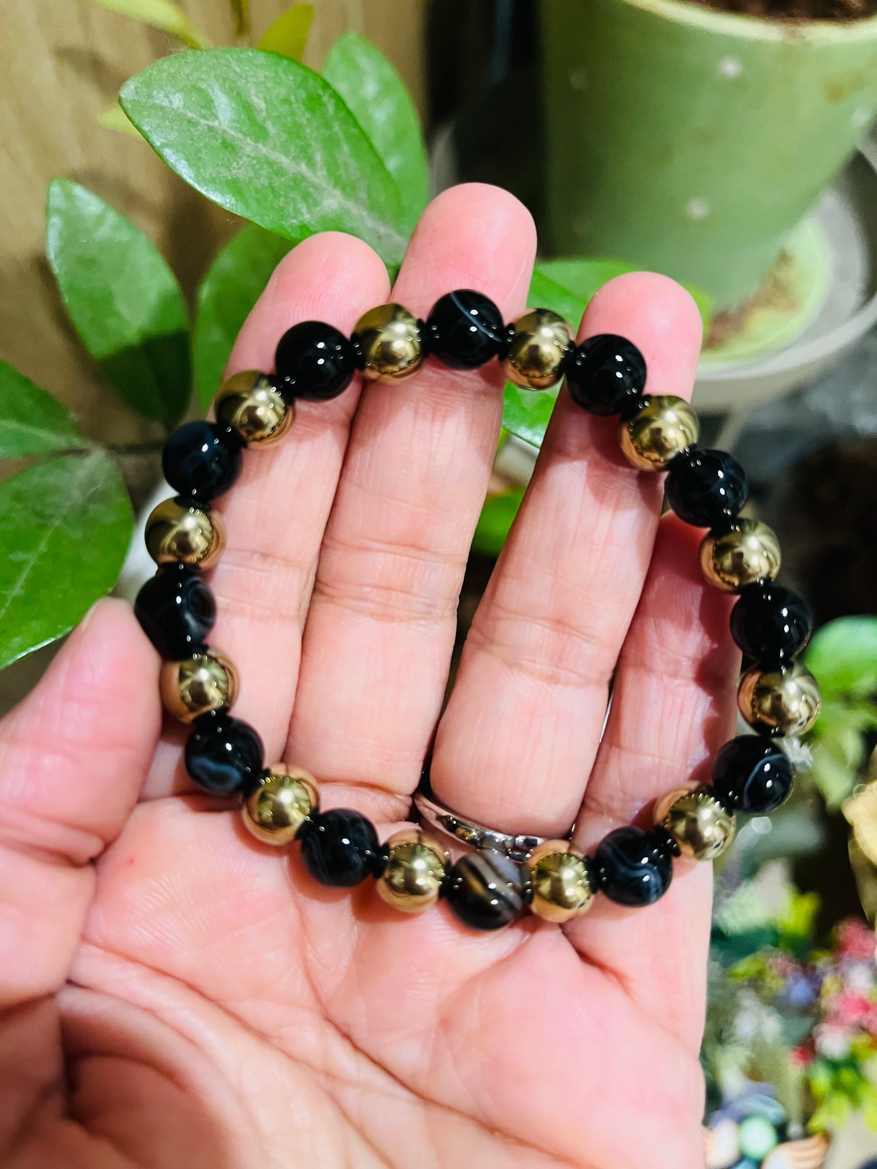 Black Tourmaline & Pyrite Crystal Bracelet – Protection & Wealth