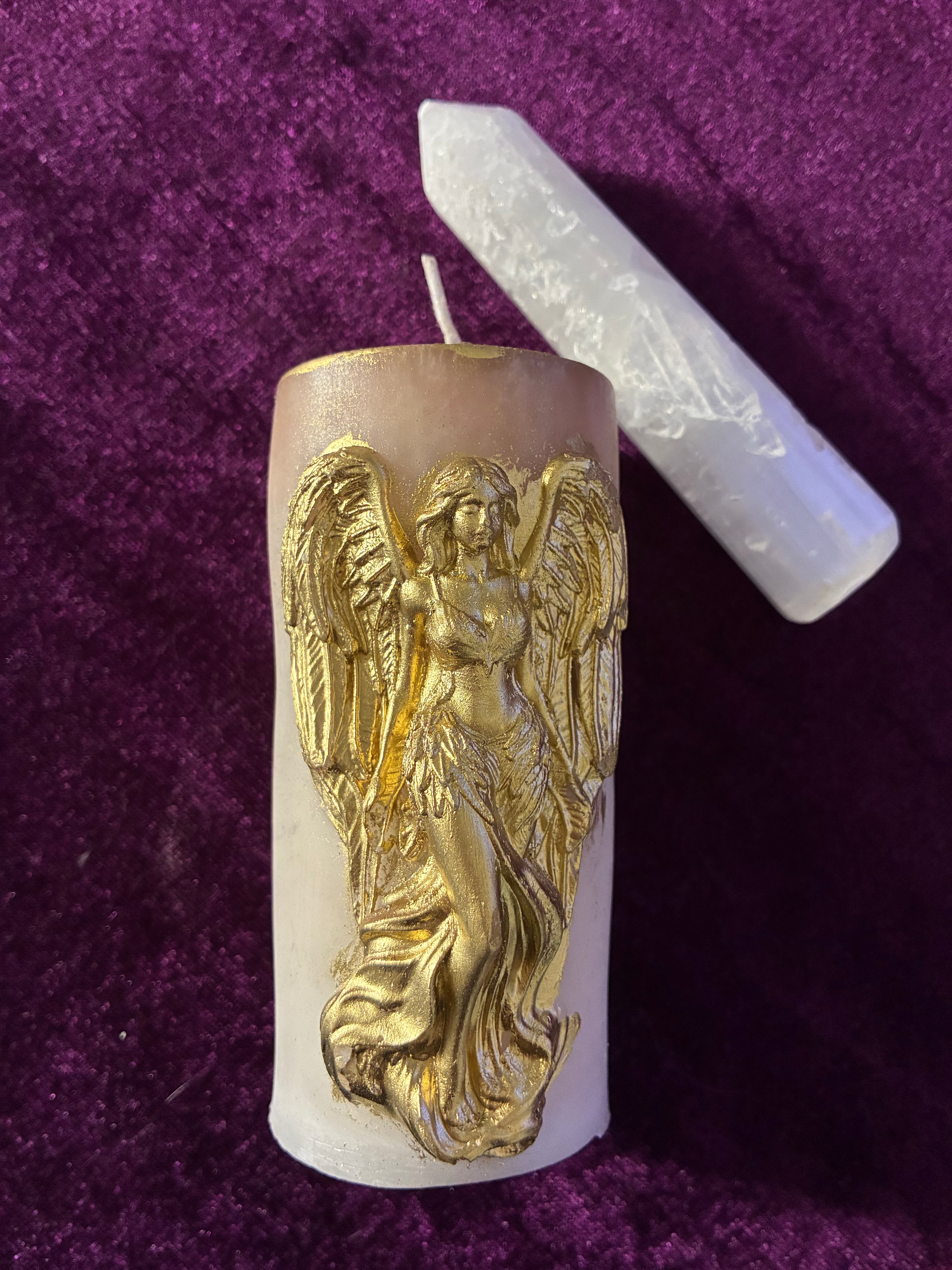 Selenite Pencil ✨ & White Angel Candle 🕯️