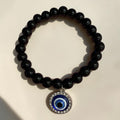 Black Tourmaline Bracelet with Evil Eye Charm – Protection & Shielding